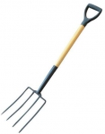 Šakės žemei kasti 4-ių pirštų, su metaliniu kotu, bendras ilgis 115cm