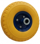 Колесо полиуретановое 3,00-4, желто-синее, с осью, нагрузка 150 кг.